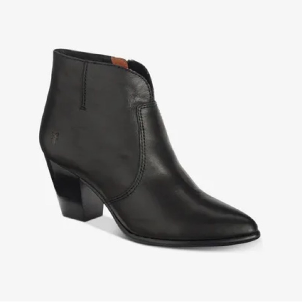Frye Jennifer Ankle Boots 7.5 Black Leather Western Pointed Toe Side Zip 3471345